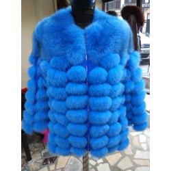 saga fur blue ponpon handmade luxry women coats